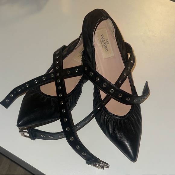 Valentino Shoes - Authentic Valentino Garavani Rockstud Grommet Ballet Flats